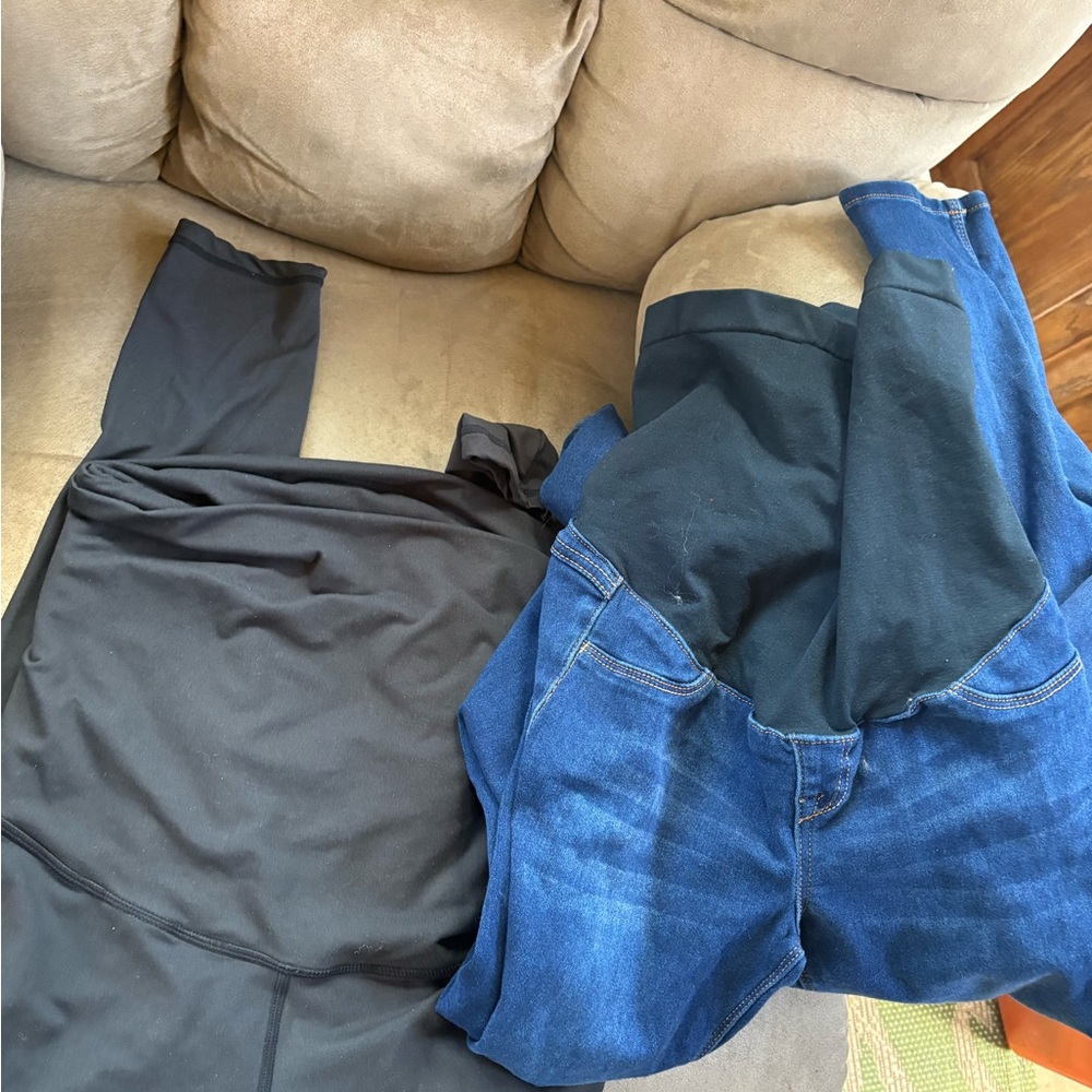 Black maternity pants and Blue Denim Maternity pants